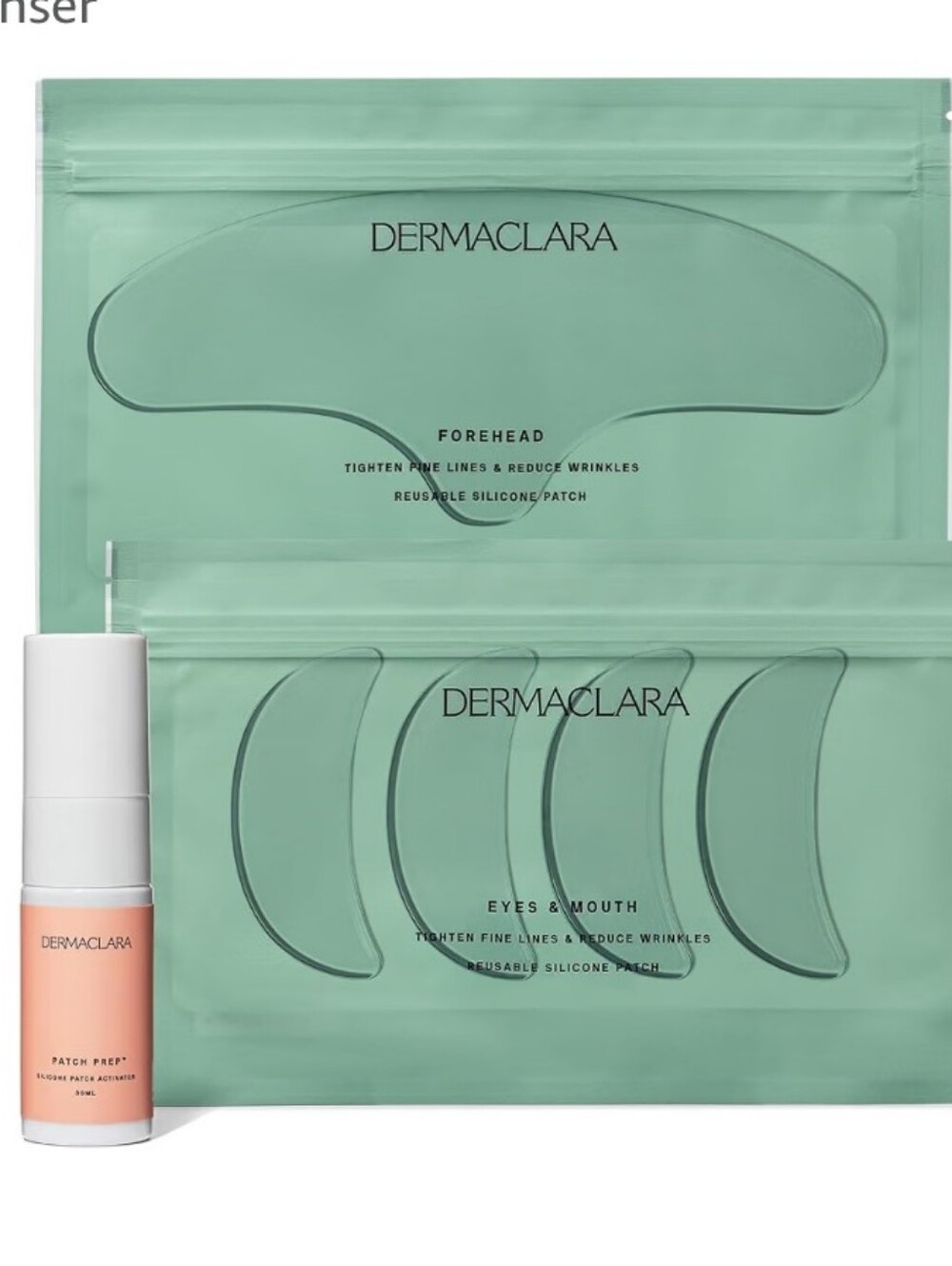NWT, Dermaclara Green Forehead & Eyes Silicone Patch Set with Peach Serum
